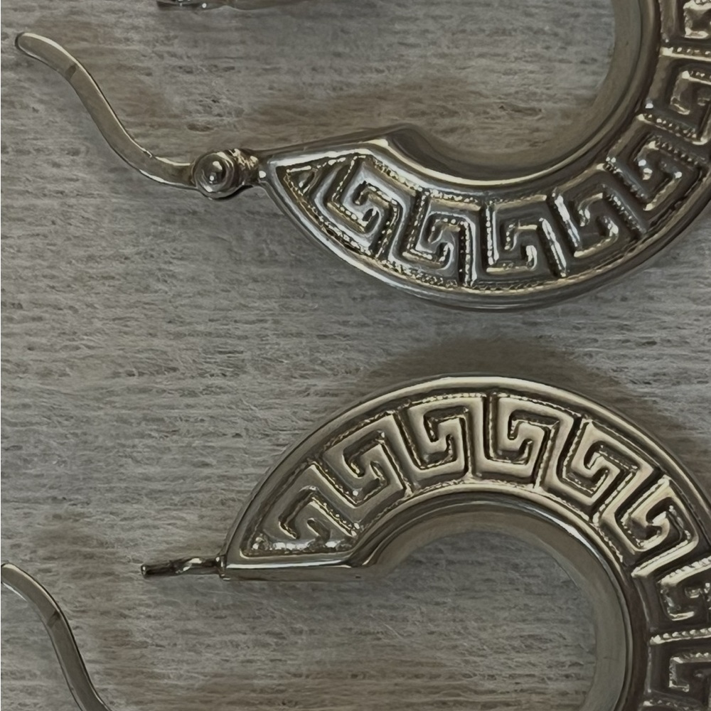 Sterling Silver Hoop Earrings with Greek Key Design